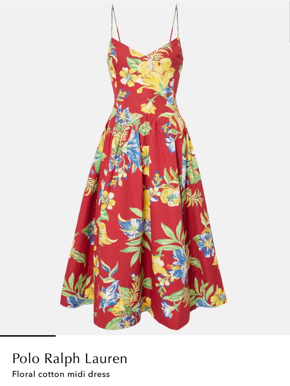 Polo by Ralph Lauren Red Tropical Floral Spaghetti-Strap Midi Dress